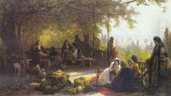 Delassement Sur Une Terrasse A Constantinople Oil Painting by Alois Schoenn