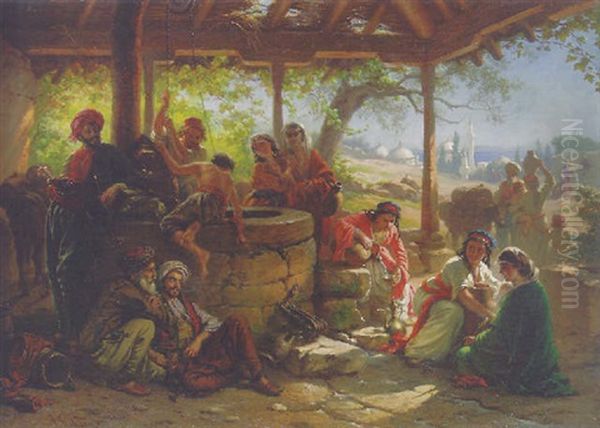 By The Well Oil Painting by Alois Schoenn