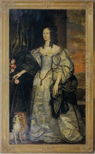 Portraits Of Sir Nicholas Miller And His Wife Anne Style, Both Standing Full Length Oil Painting by Edward Bower