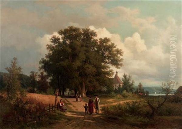 A Stroll On A Summer's Day Oil Painting by Julius Schoenrock