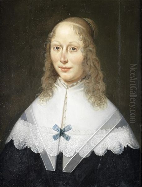 Portrait Of A Lady, Bust-length, In A Black Dress With A White Lace Shawl Oil Painting by Aelbert Jansz van der Schoor