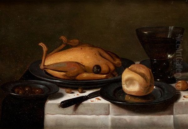 Naturaleza Muerta Con Romer, Pollo Y Pan Oil Painting by Floris Gerritsz. van Schooten