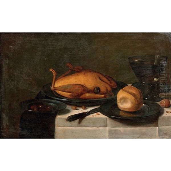 Nature Morte Au Jambon Et A La Miche De Pain Oil Painting by Floris Gerritsz. van Schooten