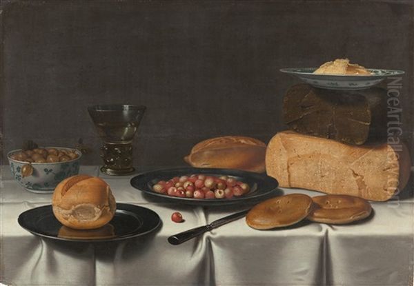 Banketje Mit Beeren, Brot Und Wein Oil Painting by Floris Gerritsz. van Schooten