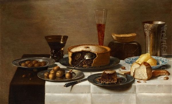 Bread, Nuts, And Vessels Oil Painting by Floris Gerritsz. van Schooten