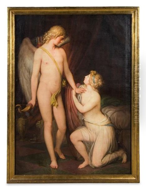 Cupid And Psyche Oil Painting by Josef Schopf