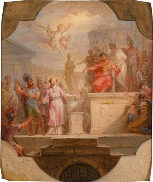 Szene Aus Der Legende Des Heilige Laurentius (sketch For Ceiling Painting) Oil Painting by Josef Schopf