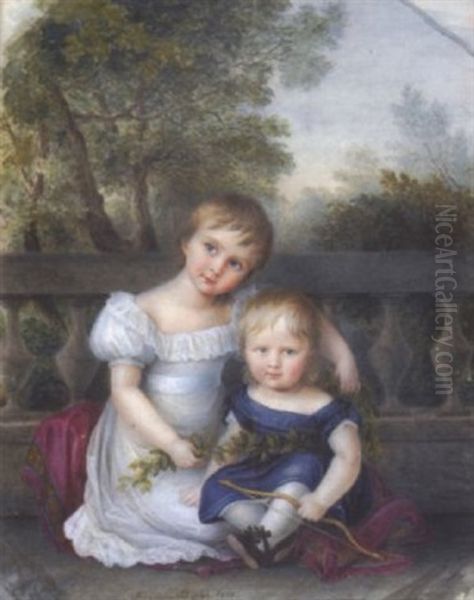 Prinzessin Alexandra Amalie Und Prinz Adalbert Wilhelm Von Bayern Oil Painting by Franziska Schoepfer