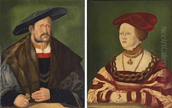 Portrait Of A Gentleman (+ Portrait Of A Lady; Pair) Oil Painting by Hans Schoepfer