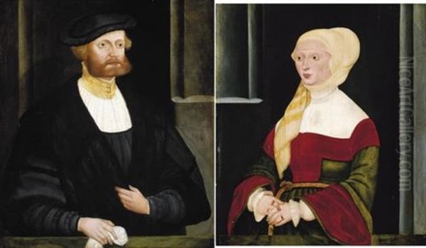 Portrait Of A Gentleman, Turned To The Right (+ Portrait Of A Lady, Turned To The Left; Pair) Oil Painting by Hans Schoepfer