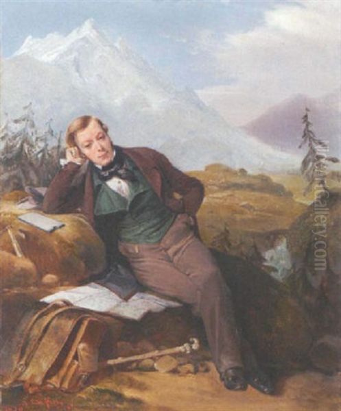 Portrait D'un Geographe Dans La Montagne Oil Painting by Heinrich Frederic Schopin