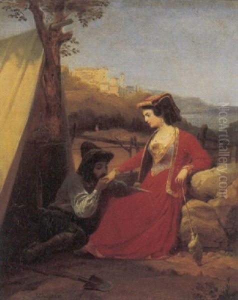 La Gentildonna E Il Vagabondo Oil Painting by Heinrich Frederic Schopin