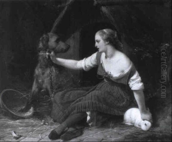 Jeune Fille S'amusant Avec Un Lapin Oil Painting by Heinrich Frederic Schopin