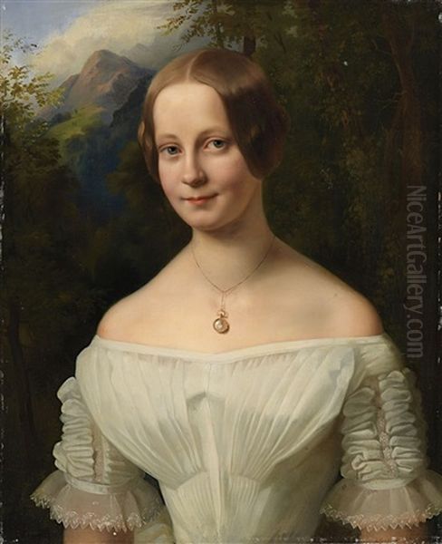 Bildnis Einer Jungen Dame Oil Painting by Julius Schoppe the Elder