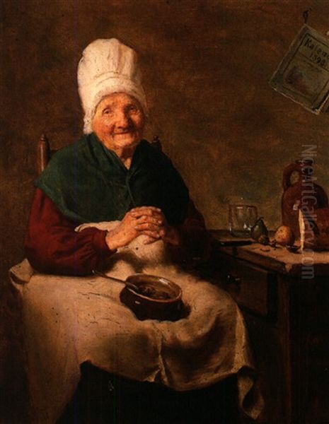 Portrait Einer Alten Frau In Tracht In Kargem Interieur Oil Painting by Julius Schoppe the Younger