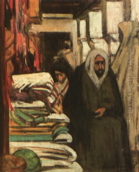 Souk Aux Tissus, Maroc Oil Painting by Lucien De Schorstein