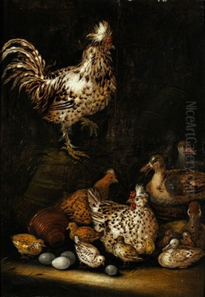 Huhnerfamilie Mit Kuken Und Enten Oil Painting by Petrus Schotanus