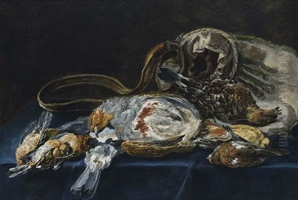 A Vanitas Hunting Still Life Oil Painting by Petrus Schotanus