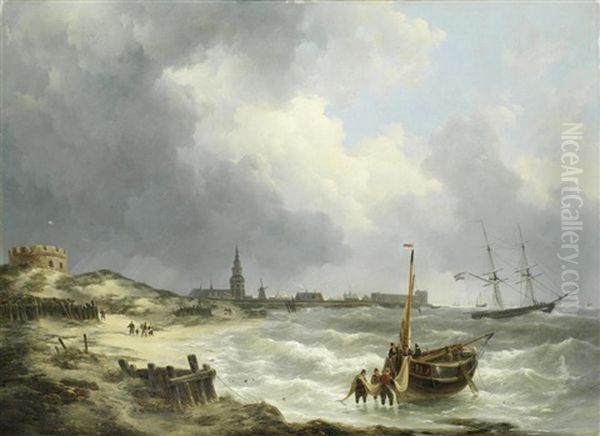 Scheveningen Beach Oil Painting by Johannes Christiaan Schotel