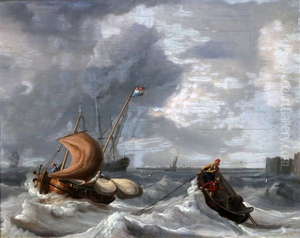 Het Binnenhalen Van De Netten Oil Painting by Johannes Christiaan Schotel