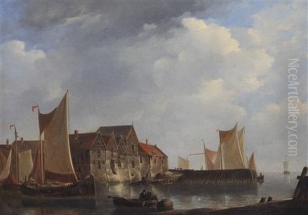 Port Avec Barques De Peche Oil Painting by Johannes Christiaan Schotel