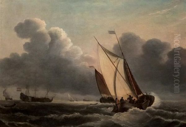 Navires Dans La Tempete Oil Painting by Johannes Christiaan Schotel