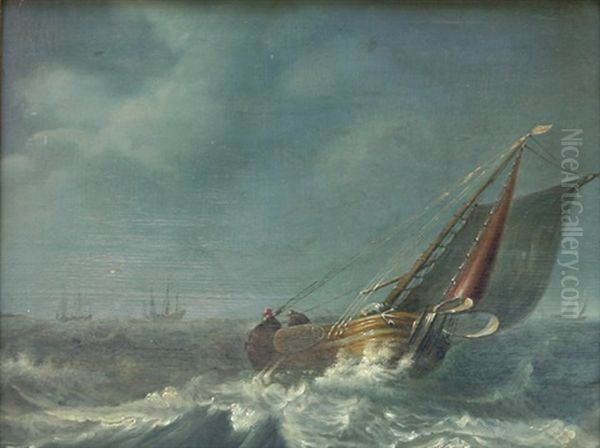 Fishing Boat In A Rough Sea Oil Painting by Johannes Christiaan Schotel