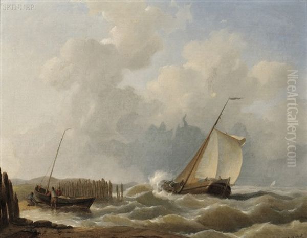 A Stiff Breeze Oil Painting by Johannes Christiaan Schotel