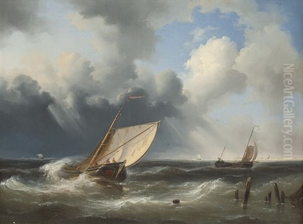 Segler Auf Sturmischer See Oil Painting by Johannes Christiaan Schotel