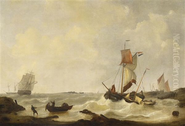 Kustenfischer Vor Scheveningen Oil Painting by Johannes Christiaan Schotel