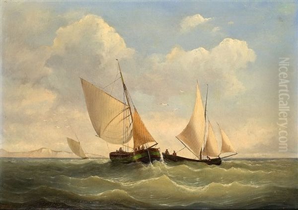 Segelboote Vor Einer Kuste Oil Painting by Johannes Christiaan Schotel