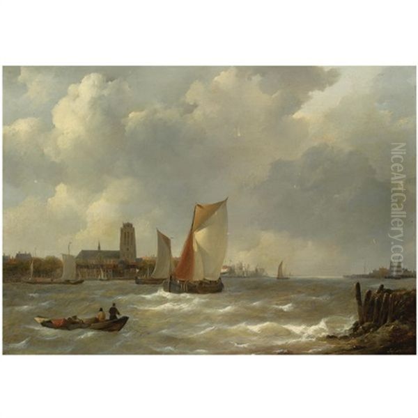 A View On The Merwede, Dordrecht Oil Painting by Johannes Christiaan Schotel