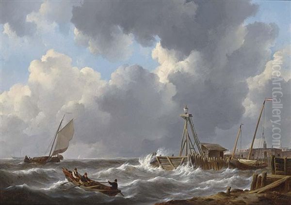 Voor De Rede Van Vlissingen (shipping Near The Roads Of Flushings) Oil Painting by Johannes Christiaan Schotel