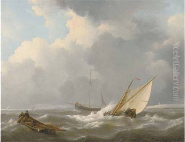 Shipping In A Brisk Wind Oil Painting by Johannes Christiaan Schotel