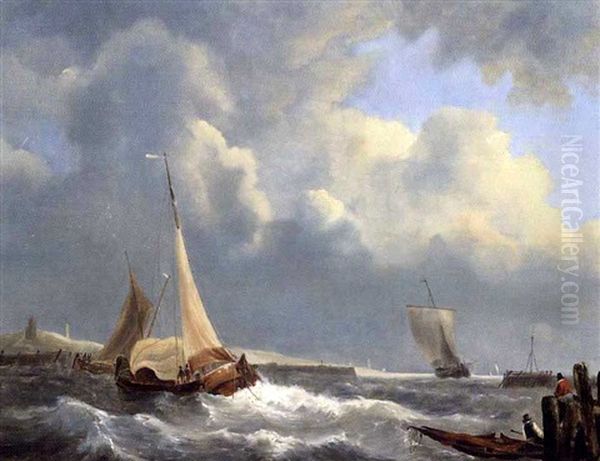 Setting Off In Choppy Seas Oil Painting by Johannes Christiaan Schotel