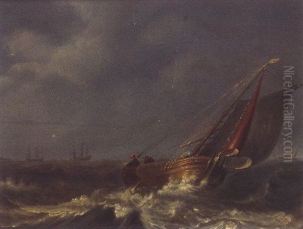 Fischerboot Auf Windgepeitschter See Oil Painting by Johannes Christiaan Schotel