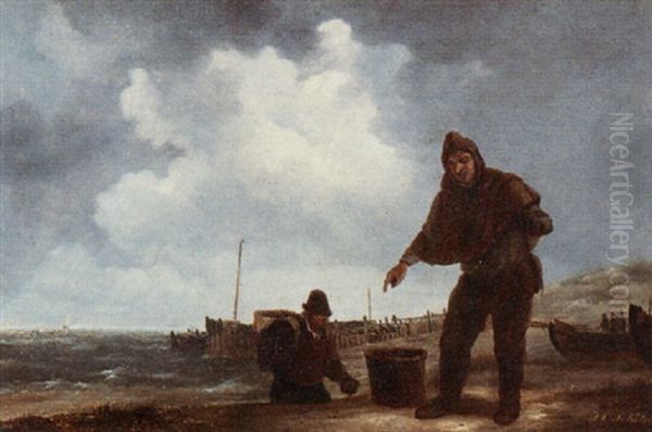 Fishermen Bringing In The Catch Oil Painting by Johannes Christiaan Schotel