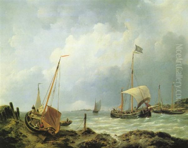 Bateaux De Peche Du Rivage Oil Painting by Johannes Christiaan Schotel