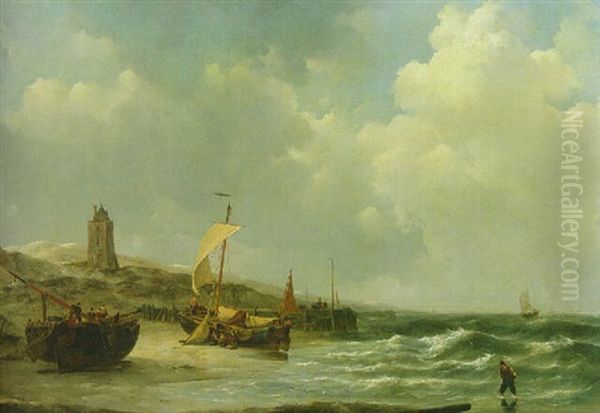 Low Tide Oil Painting by Johannes Christiaan Schotel