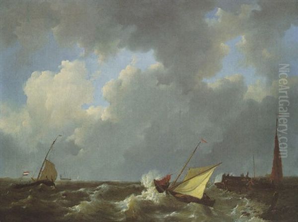 A Stiff Breeze Oil Painting by Johannes Christiaan Schotel