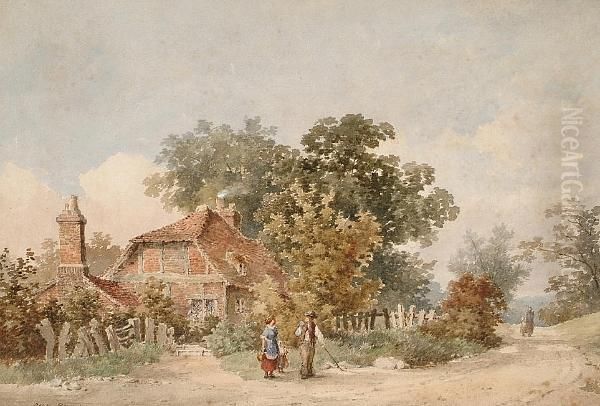 Figures On A Rural Lane Oil Painting by Albert Edward Bowers