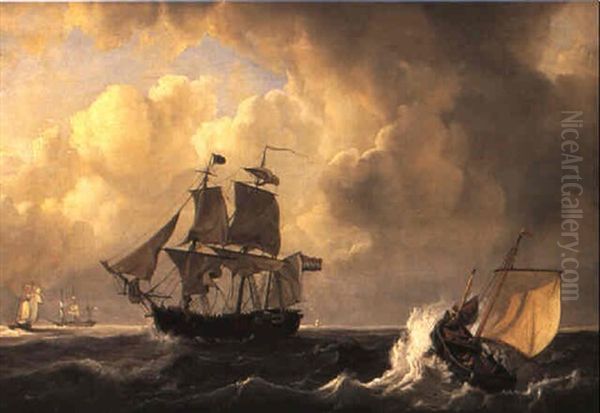 Segelfartyg Pa Stormigt Hav Oil Painting by Johannes Christiaan Schotel