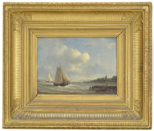 Hamninlopp Med Segelbatar Och Man I Roddbat Oil Painting by Petrus Jan (Johannes) Schotel