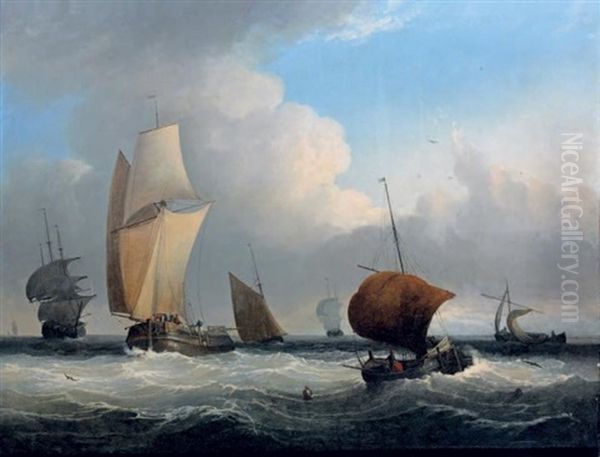 Embarcations Par Mer Agitee Oil Painting by Petrus Jan (Johannes) Schotel