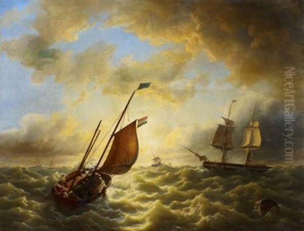 Segler In Sturmischer See Vor Der Hollandischen Kuste Oil Painting by Petrus Jan (Johannes) Schotel