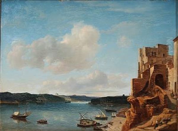 Harbour Scene With Sailing Boats In The Southern Part Of Europe Oil Painting by Petrus Jan (Johannes) Schotel