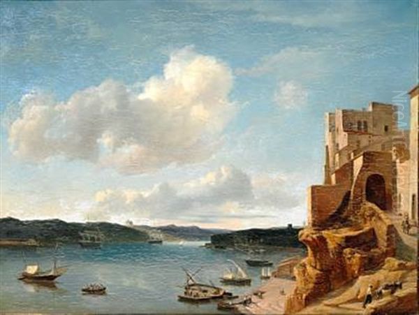 Harbour Scene With Sailing Boats In The Southern Part Of Europe Oil Painting by Petrus Jan (Johannes) Schotel