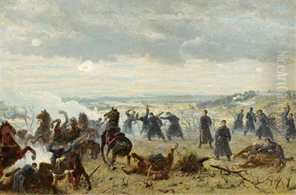 Kampf Der Wurttembergischen Artillerie Am 30.11.1870 Beim Jagerhof Oil Painting by Karl Albert Von Schott