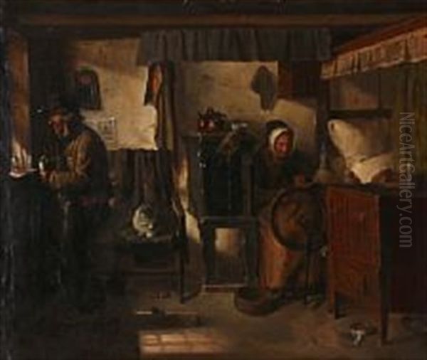 Interior Fra En Bondestue Oil Painting by Ludvig Abelin Schou