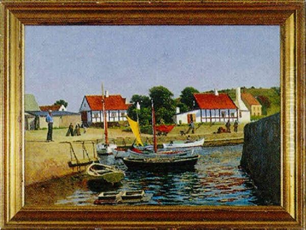 Parti Fra Havnen Ved Gudhjem Oil Painting by Peter Johan Schou